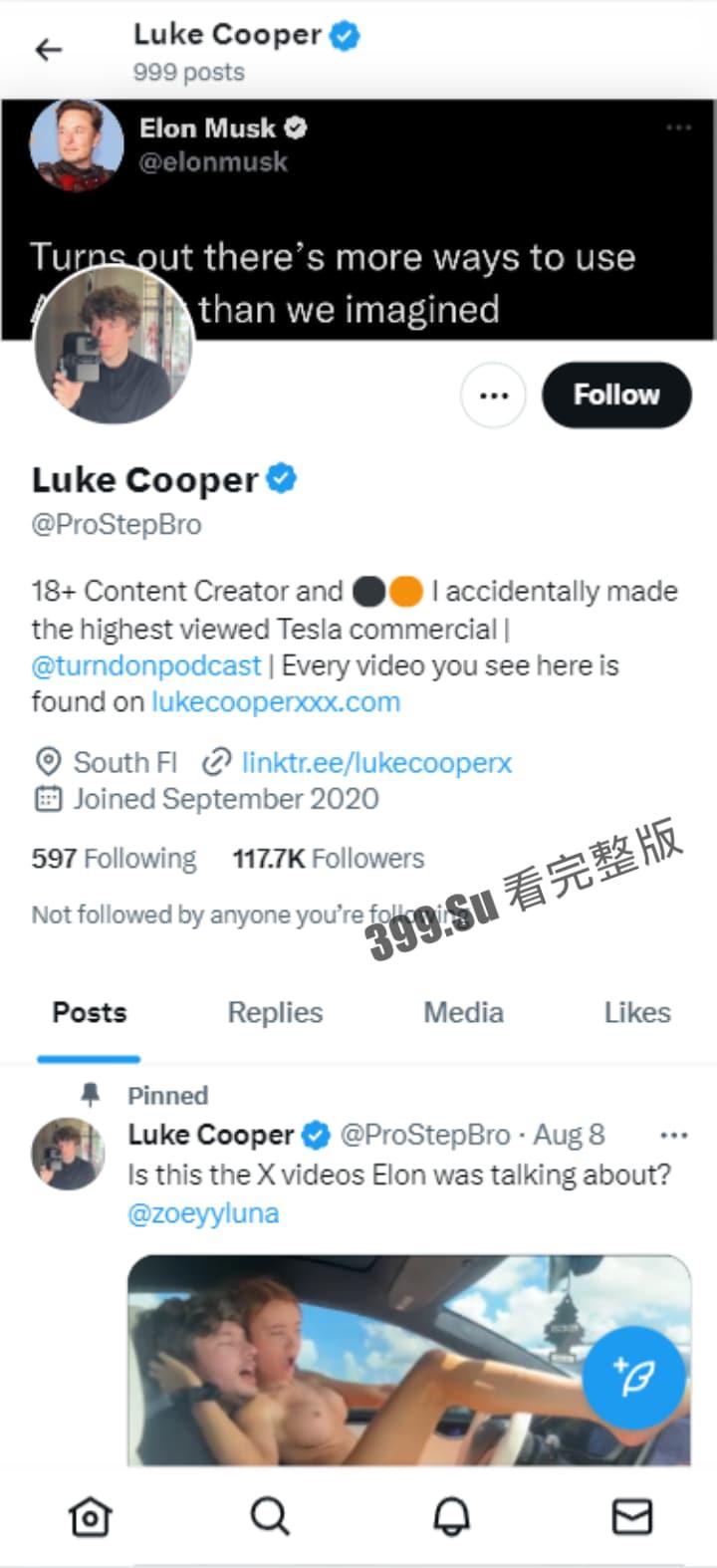 特斯拉成人界广告  色情博主#ProStepBro 开启特斯拉自动驾驶 和多位性感美女疯狂做爱 第1张